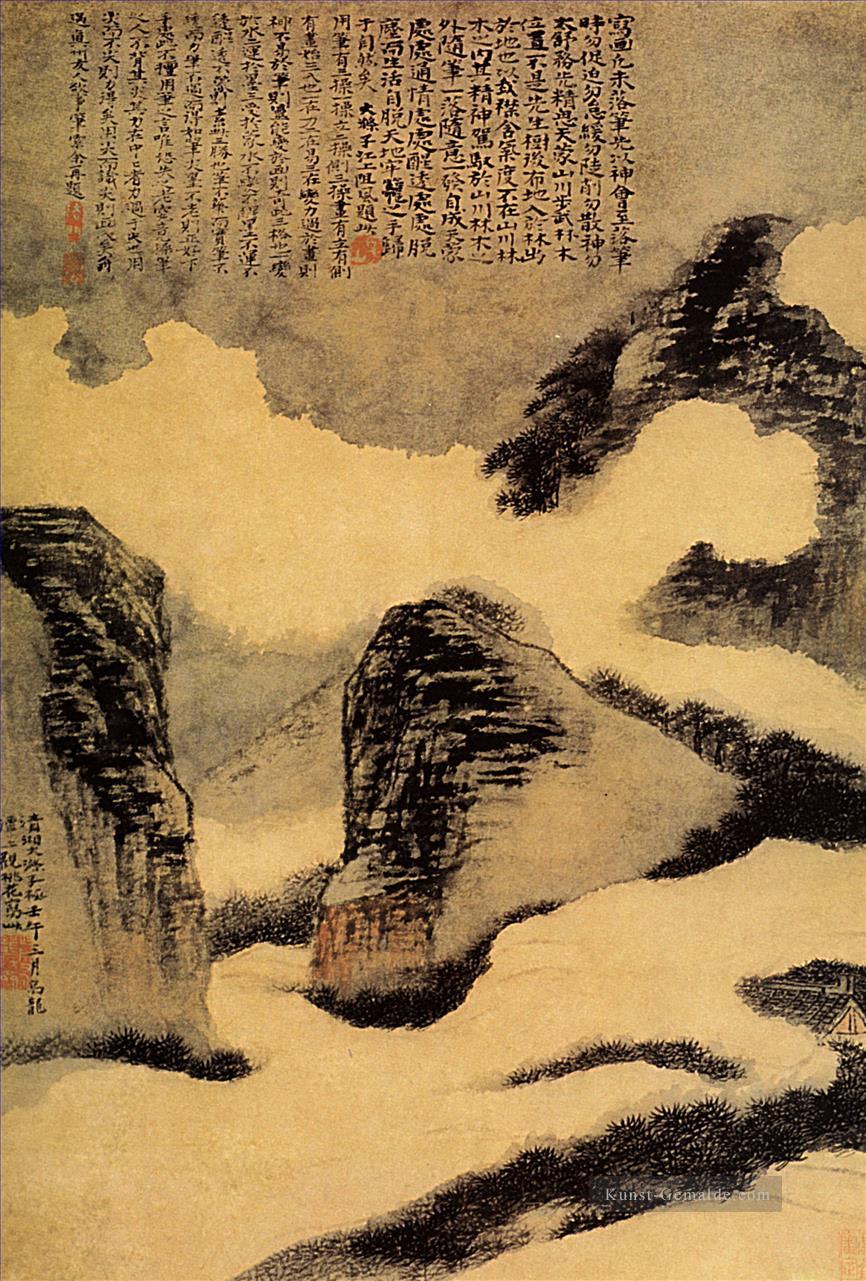 Shitao Berge in der Mist 1702 alte China Tinte Ölgemälde
